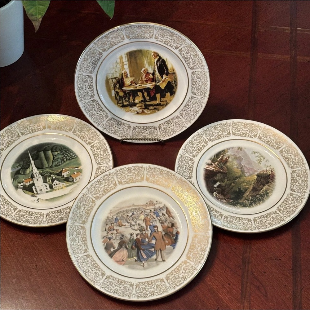 Wittnauer Collectors Guild Bone China 9” Plates Colonial 4pcs Wall Art